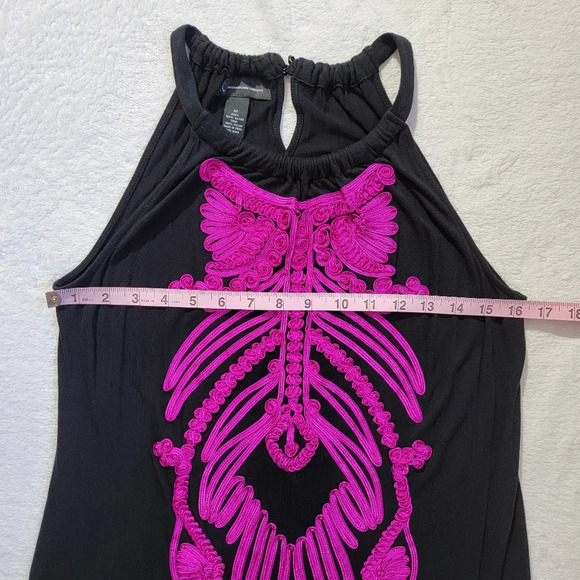 INC International Concepts Black Knit Halter Fuschia 3D Embroidered Ribcage M - Picture 9 of 10